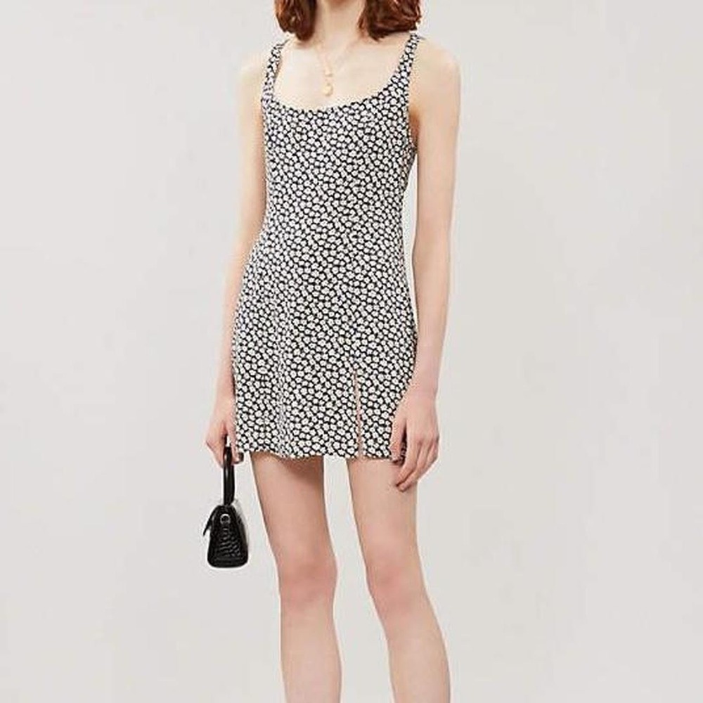 Reformation Noha Floral Print Mini Tank Dress navy cream sz 0